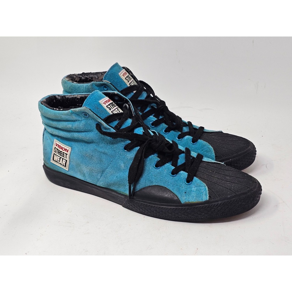 VTG Vision Street Wear Men's 12 Canvas Hi Top Sneakers Black White Optical Print